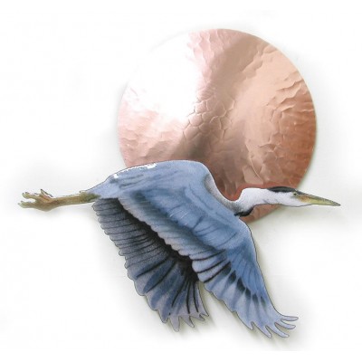 Small Flying Heron Bird w/ Large Copper Sun Metal Wall Sculpture by Bovano W407   252467901792